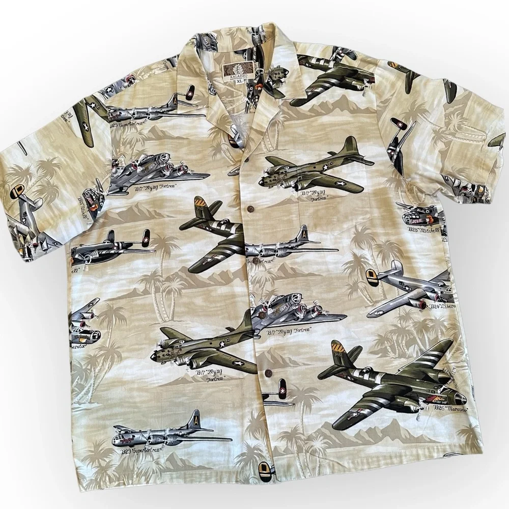 Kalaheo Men's Hawaiian Style WW2 American Bombers Planes Shirt XL Hawaii